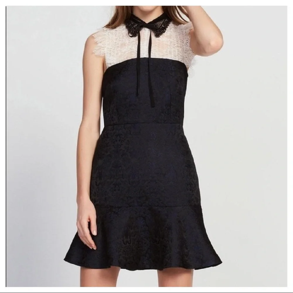 Sandro Flavia Dress Black White Eyelash Lace Flare Brocade - Picture 9 of 15